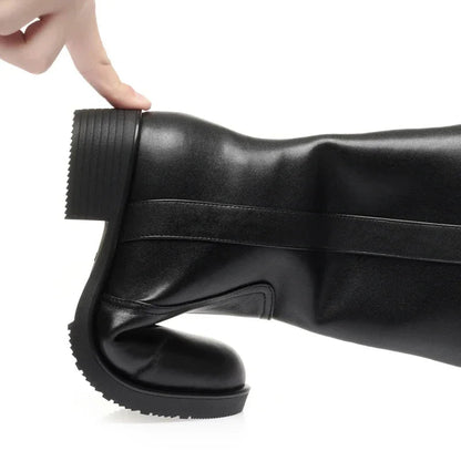 Zwarte leren en wollen enkellaarzen stijlvol design