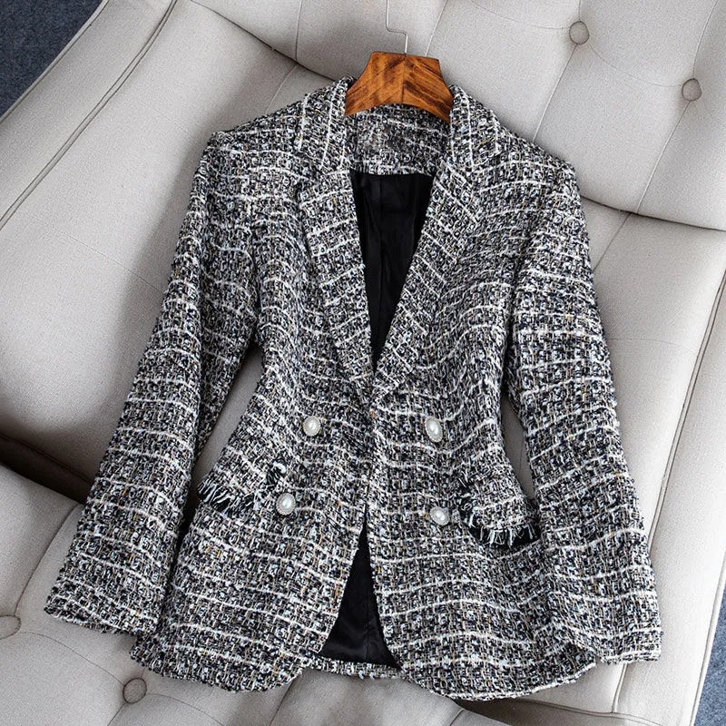 Tweed blazerjas met zakken en knoop voor dames | Perfect voor alle seizoenen