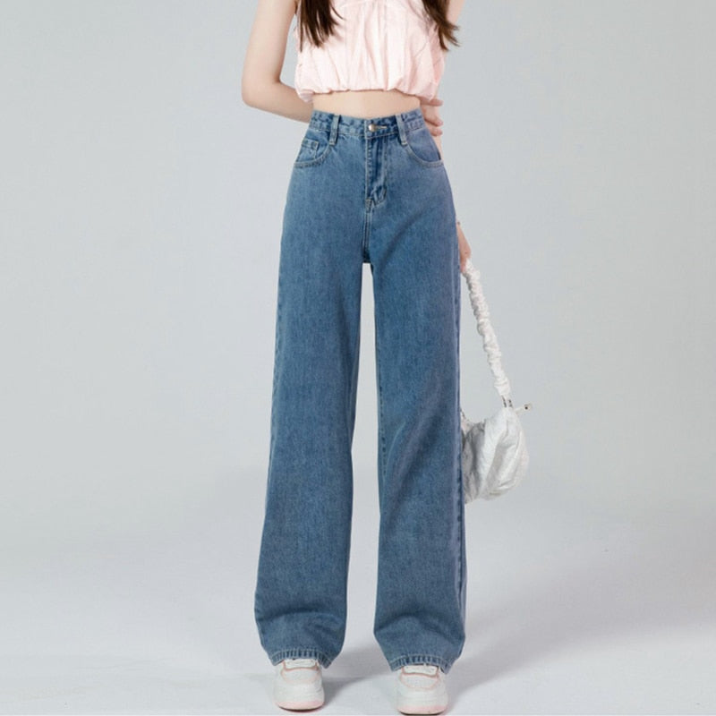 Trendy wijde denim broek met hoge taille voor dames Perfect voor casual dagen