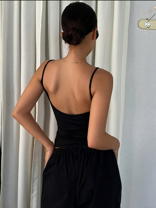 Zwarte Rugloze Cami Top - Stijlvolle Zomer Top voor Dames