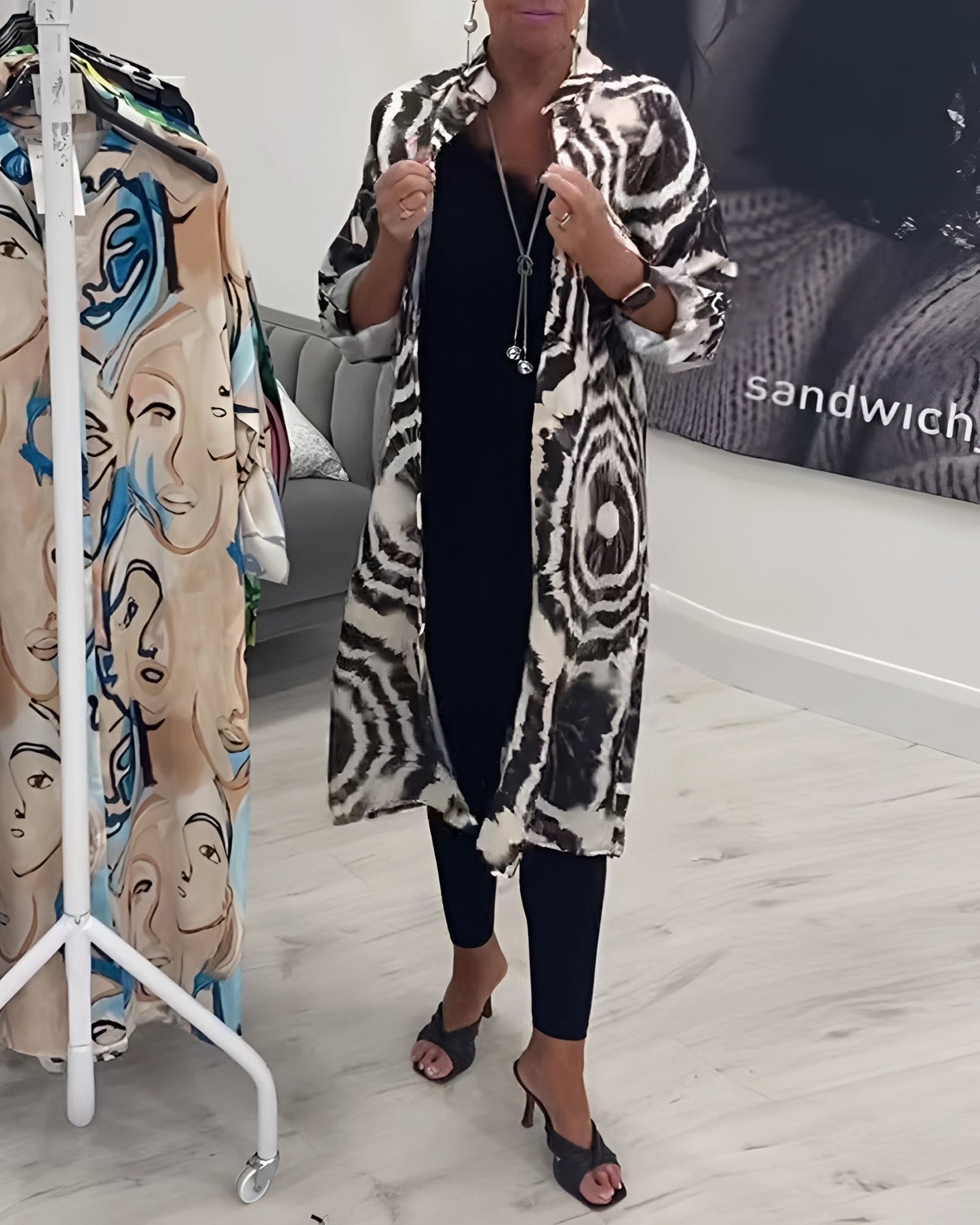 Zwarte Boho Tie-Dye Kimono Stijl Zomerjas