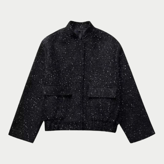 Zwart Glitter Bomberjack Dames Trendy Avondkleding