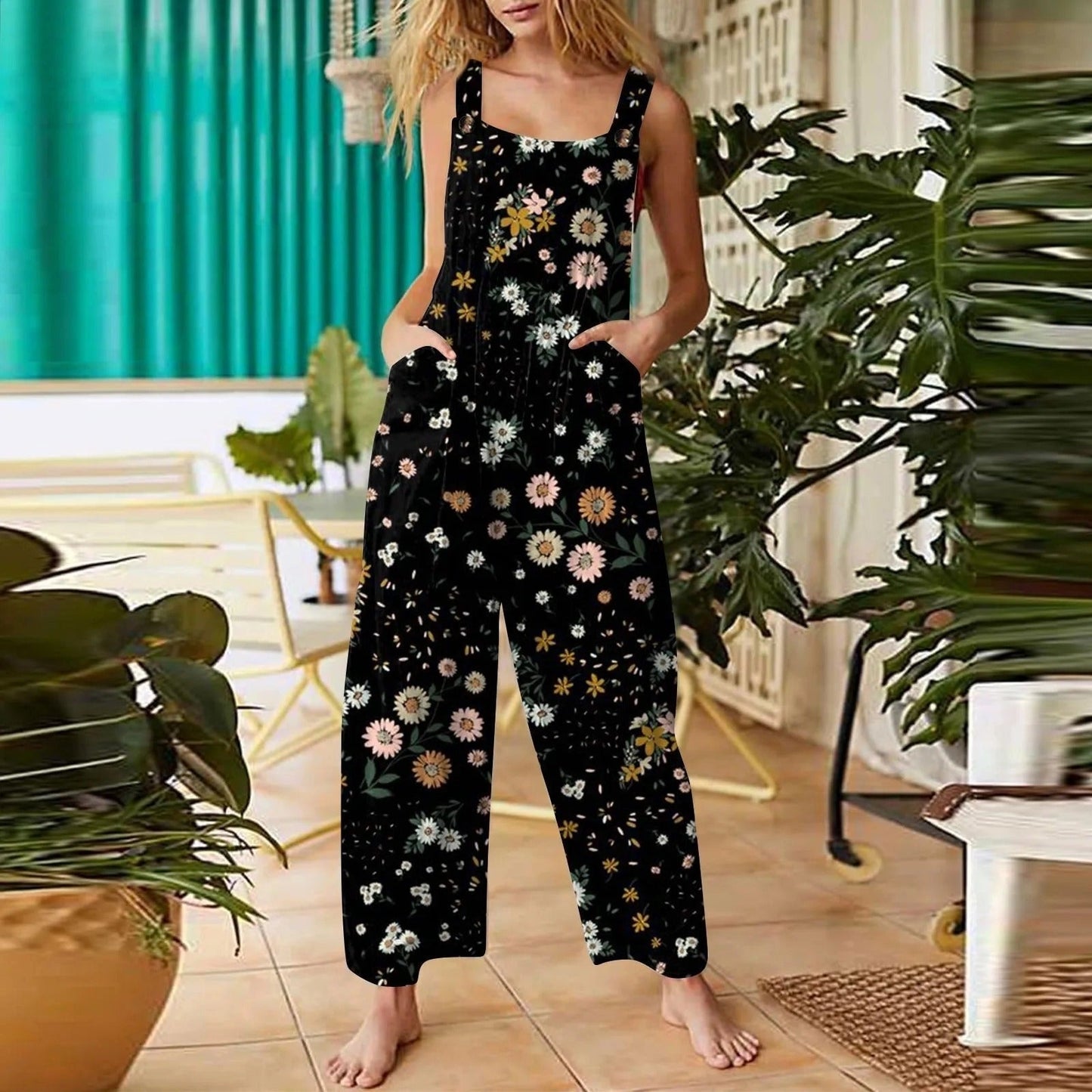 Zomer jumpsuit zonder mouwen bloemenpatroon casual