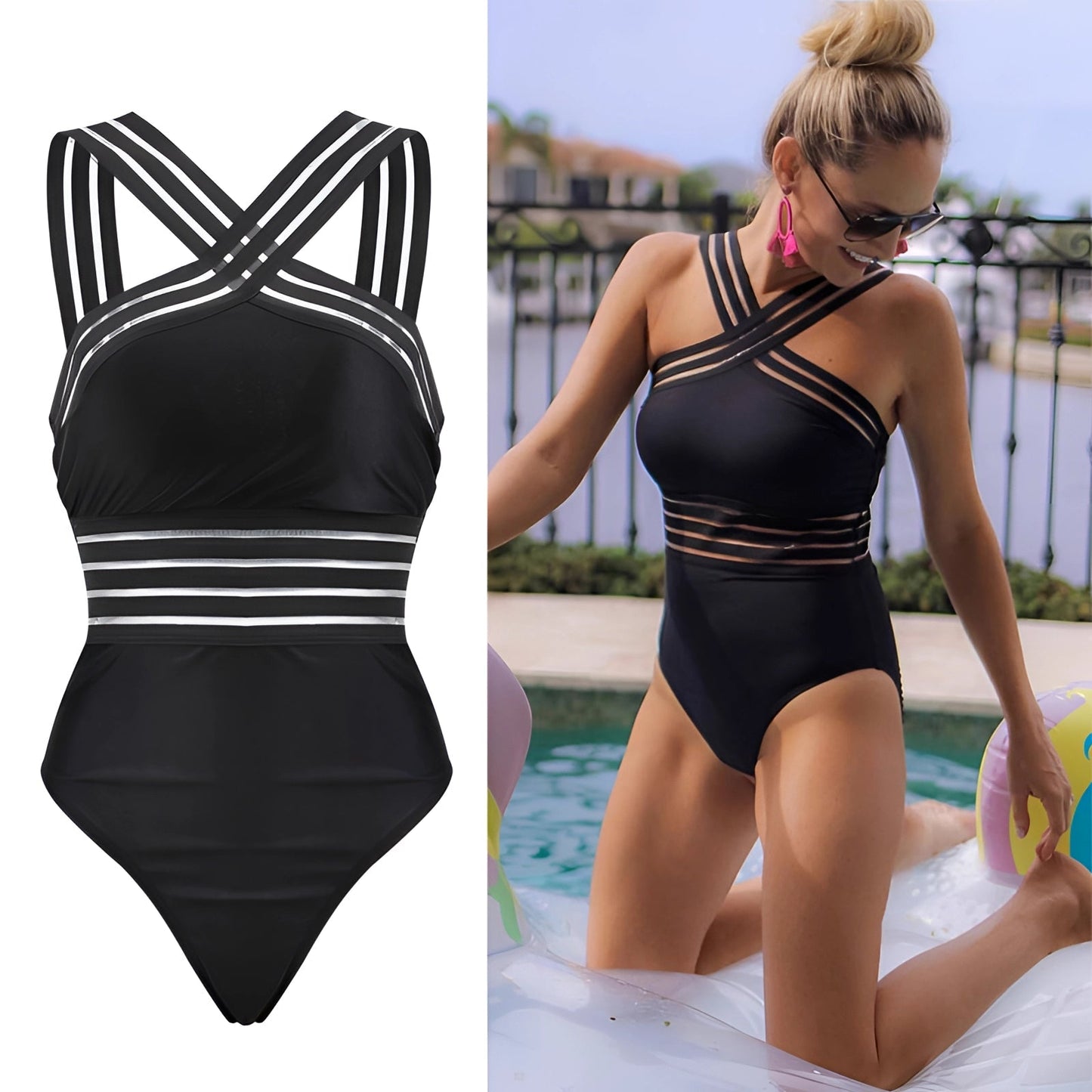 Zwart Figuurcorrigerend Badpak Criss-Cross Design Dames