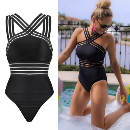 Zwart Figuurcorrigerend Badpak Criss-Cross Design Dames