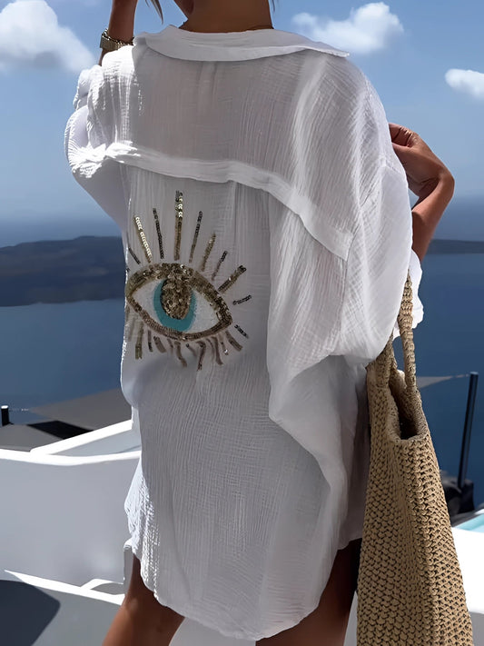 Zijden blouse met parelmoer borduurwerk zomers elegant