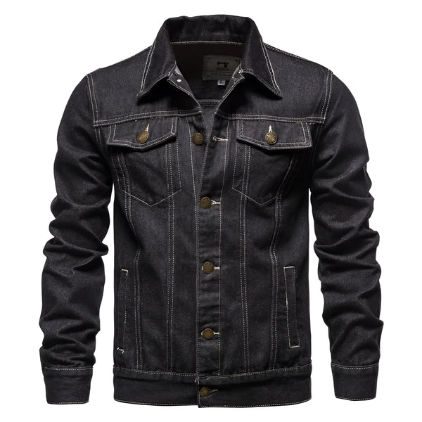 Blauwe Slim Fit Vintage Wash Heren spijkerjas - Trucker knoopsluiting