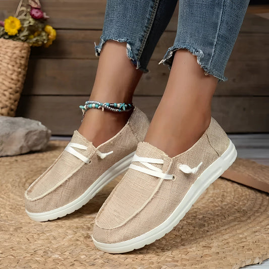 Dames canvas instaploafers lichtgewicht beige casual