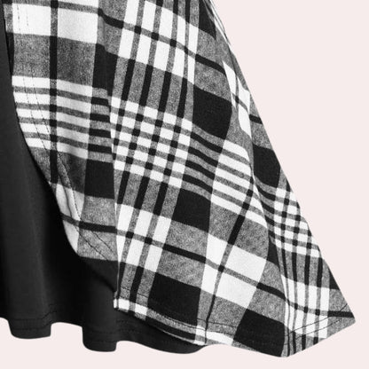 Zwart Wit Geruit Skaterjurkje Dames Lange Mouwen Elegant