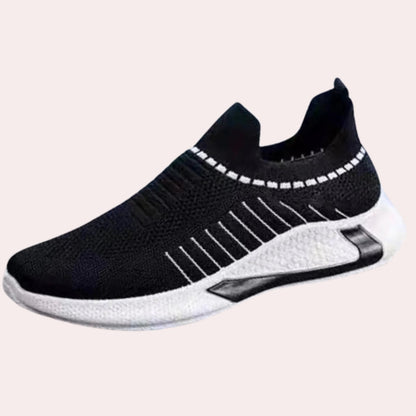 Zwarte instap sneaker met rood ademend en flexibel