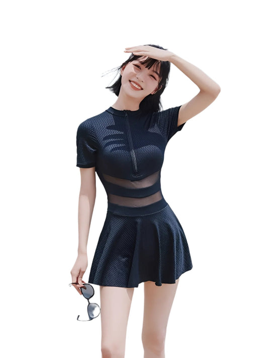 Zwarte UV-beschermende zwemkleding met skater rok dames