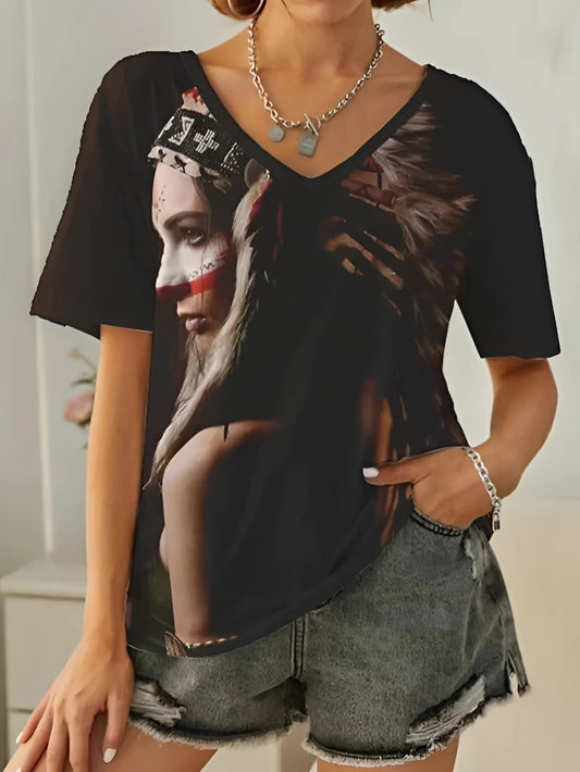 Zwart Tribal Print Boho Chic Dames T-shirt Streetstyle