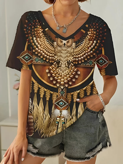 Zwart Tribal Print Boho Chic Dames T-shirt Streetstyle