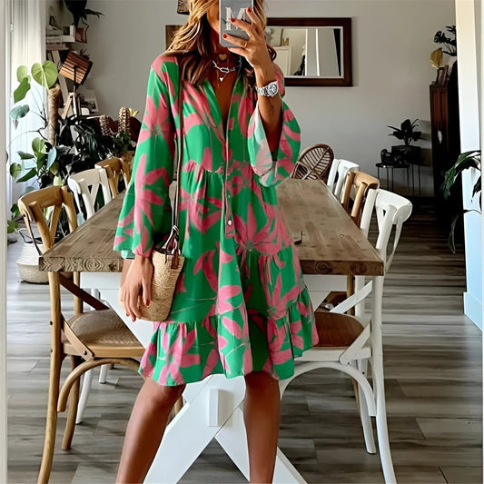 Zomerjurk met tropische bloemen roze vrijetijdskleding