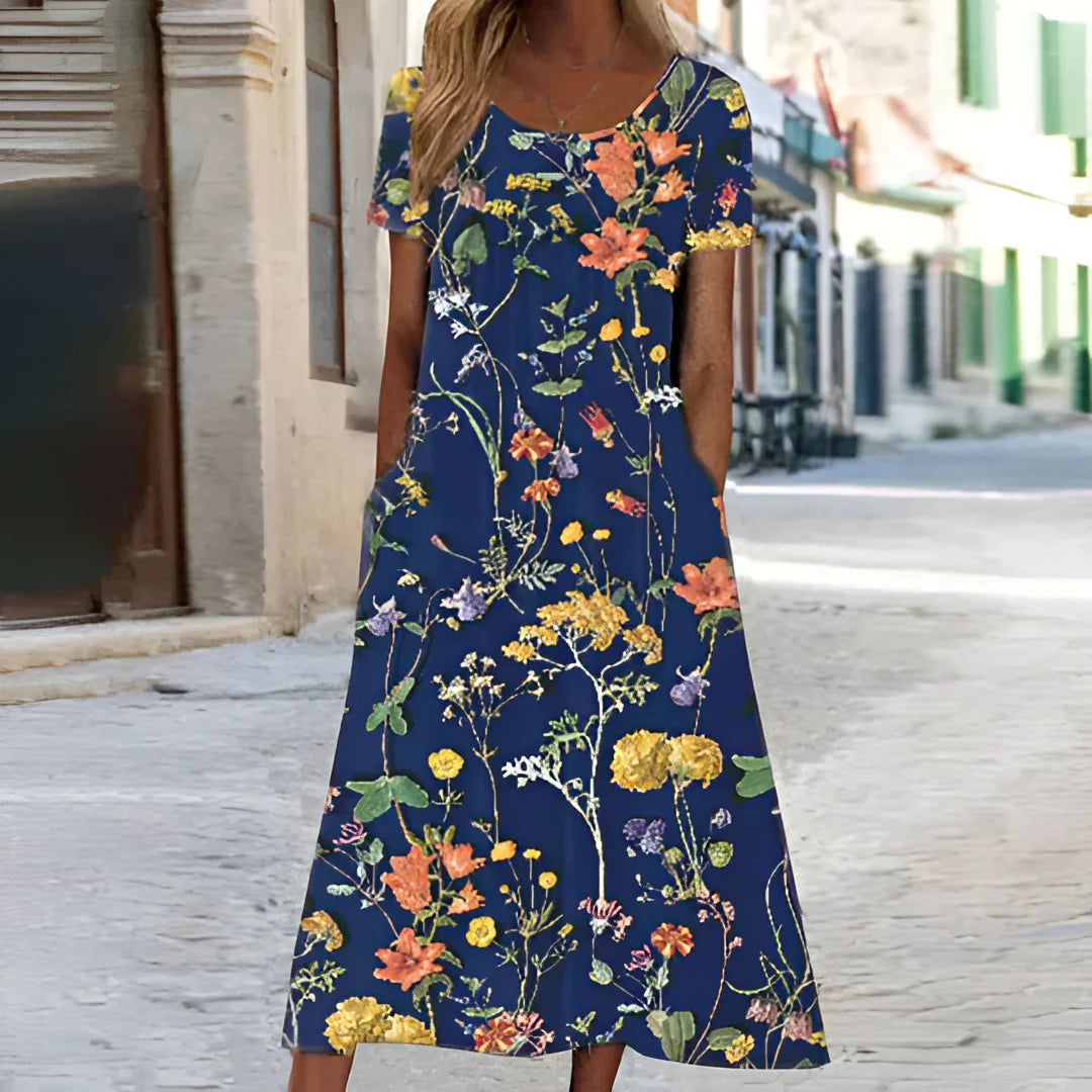 Zomerse bloemen midi-jurk A-lijn voor dames