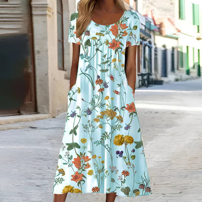 Zomerse bloemen midi-jurk A-lijn voor dames