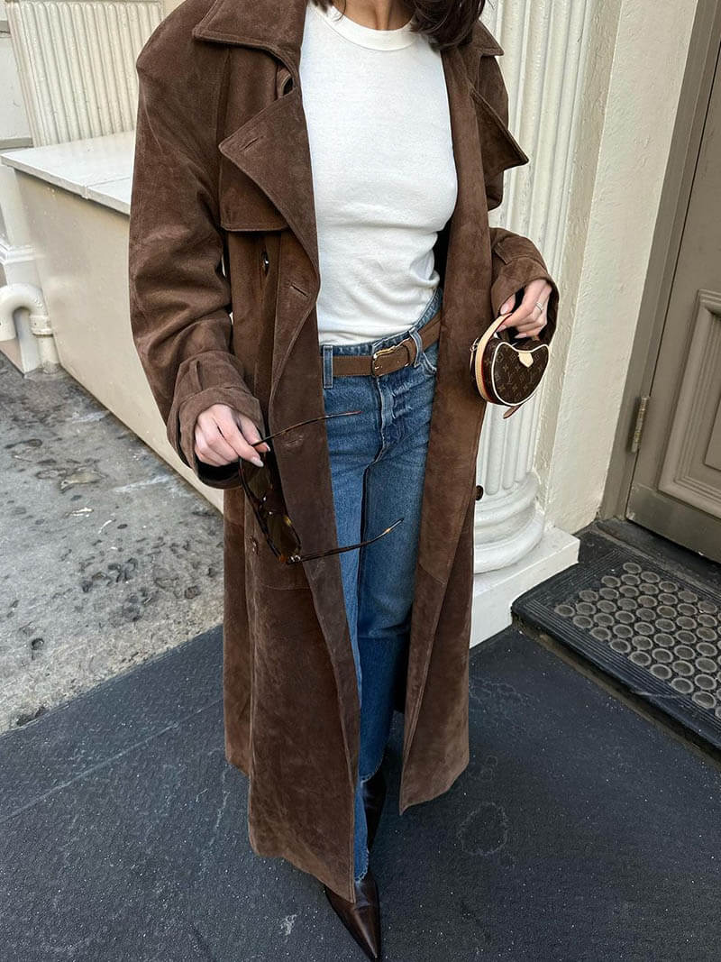Stijlvolle Suède Look Trenchcoat voor Dames - Tijdloze Elegantie