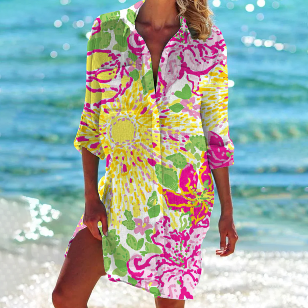 Zomerse dameshemd met tie-dye knoopsluiting boho stijl