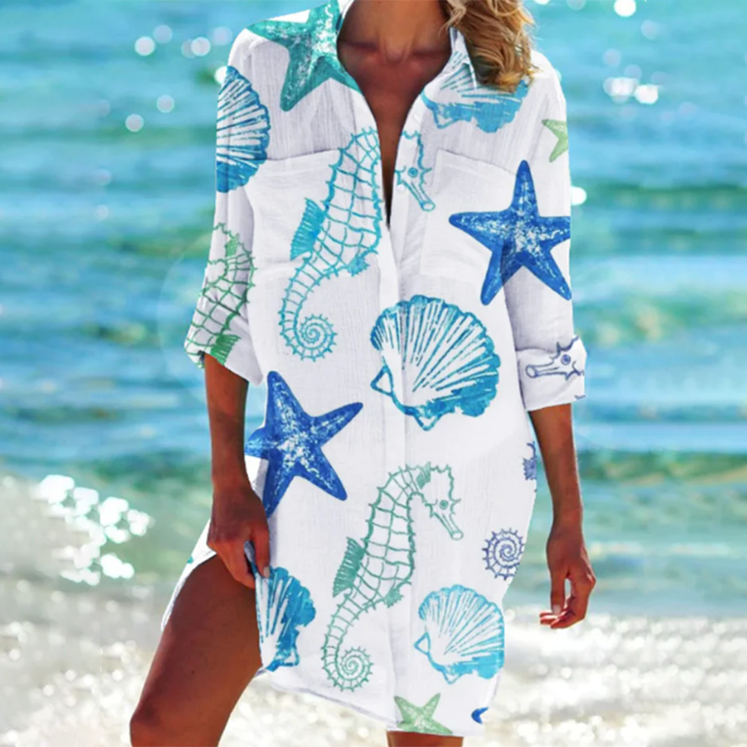 Zomerse dameshemd met tie-dye knoopsluiting boho stijl