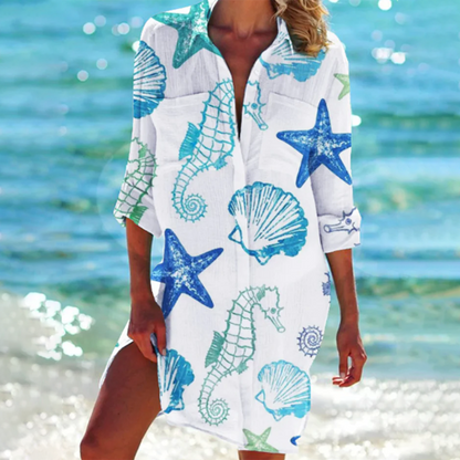 Zomerse dameshemd met tie-dye knoopsluiting boho stijl