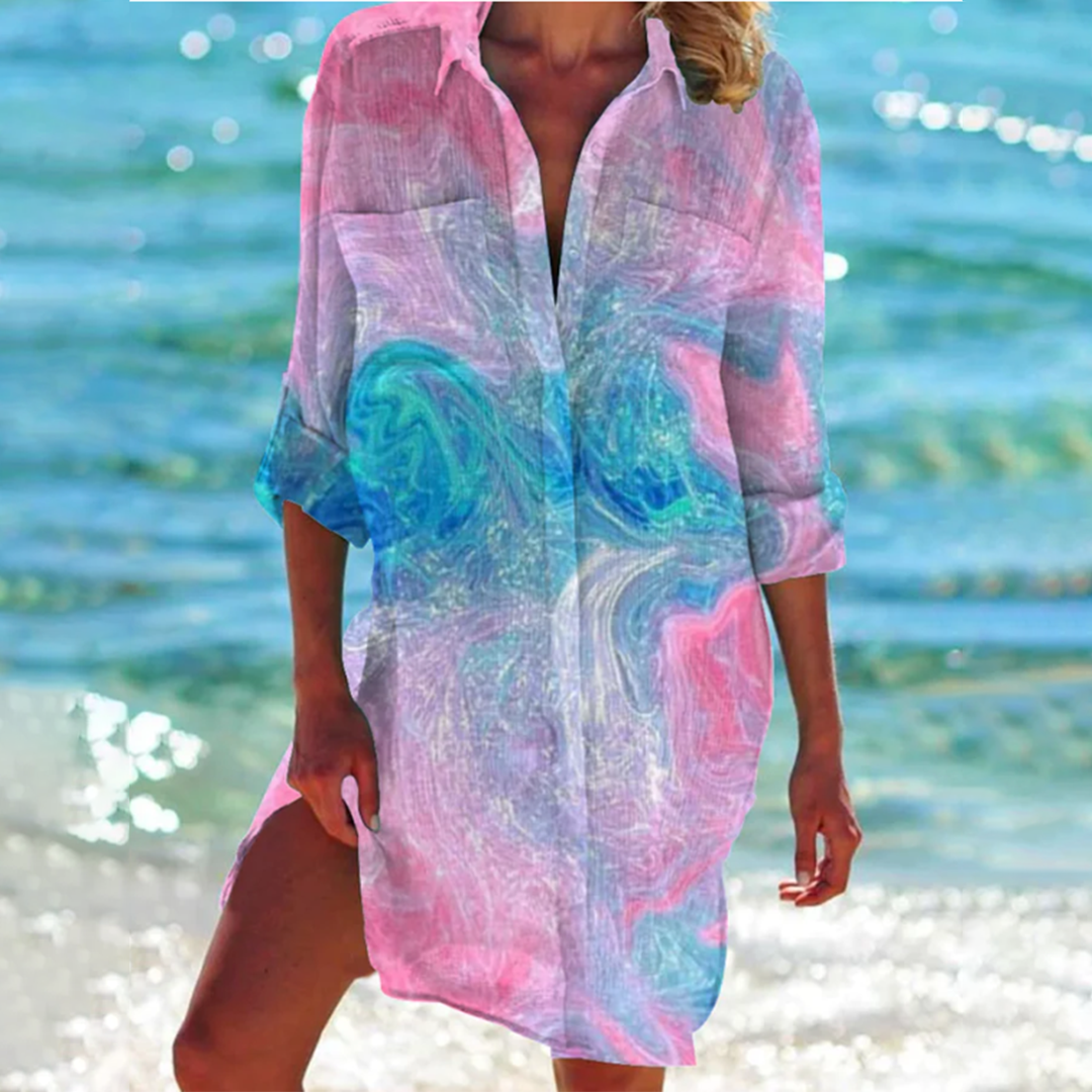 Zomerse dameshemd met tie-dye knoopsluiting boho stijl