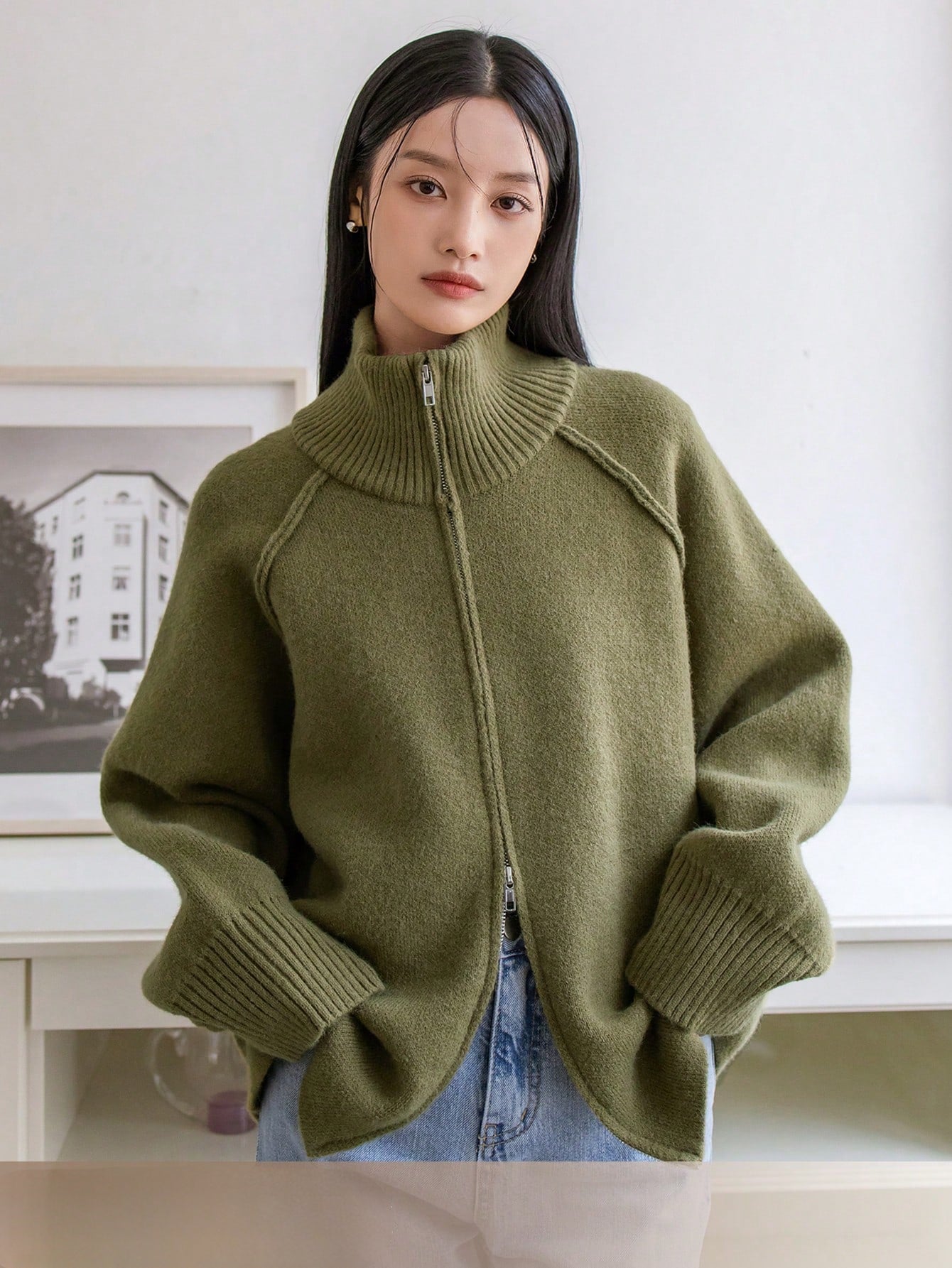 Fazy-Less Geritste Cardigan met Stijlvolle Standkraag