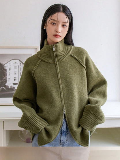 Fazy-Less Geritste Cardigan met Stijlvolle Standkraag