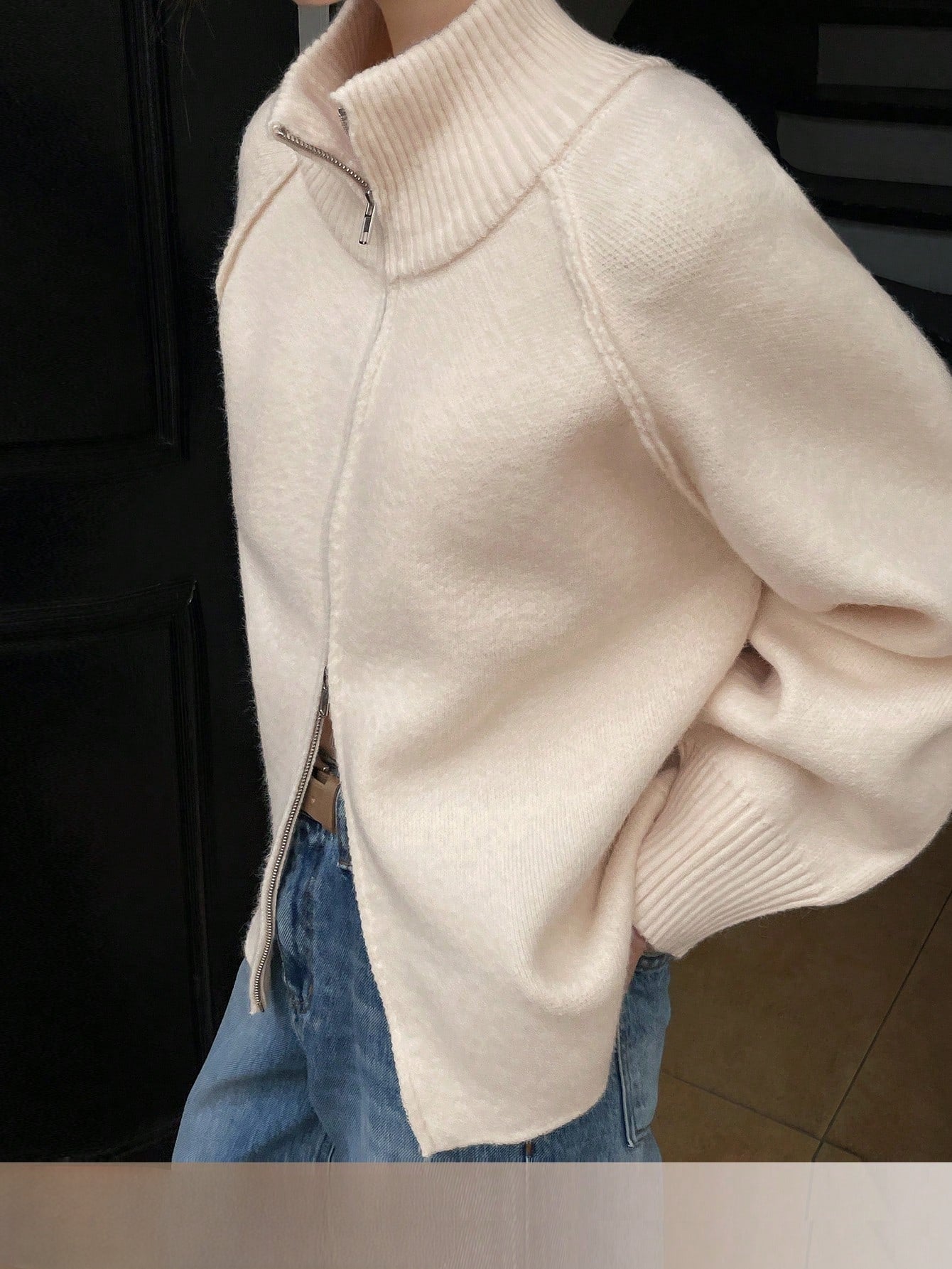 Fazy-Less Geritste Cardigan met Stijlvolle Standkraag