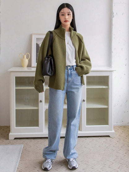 Fazy-Less Geritste Cardigan met Stijlvolle Standkraag