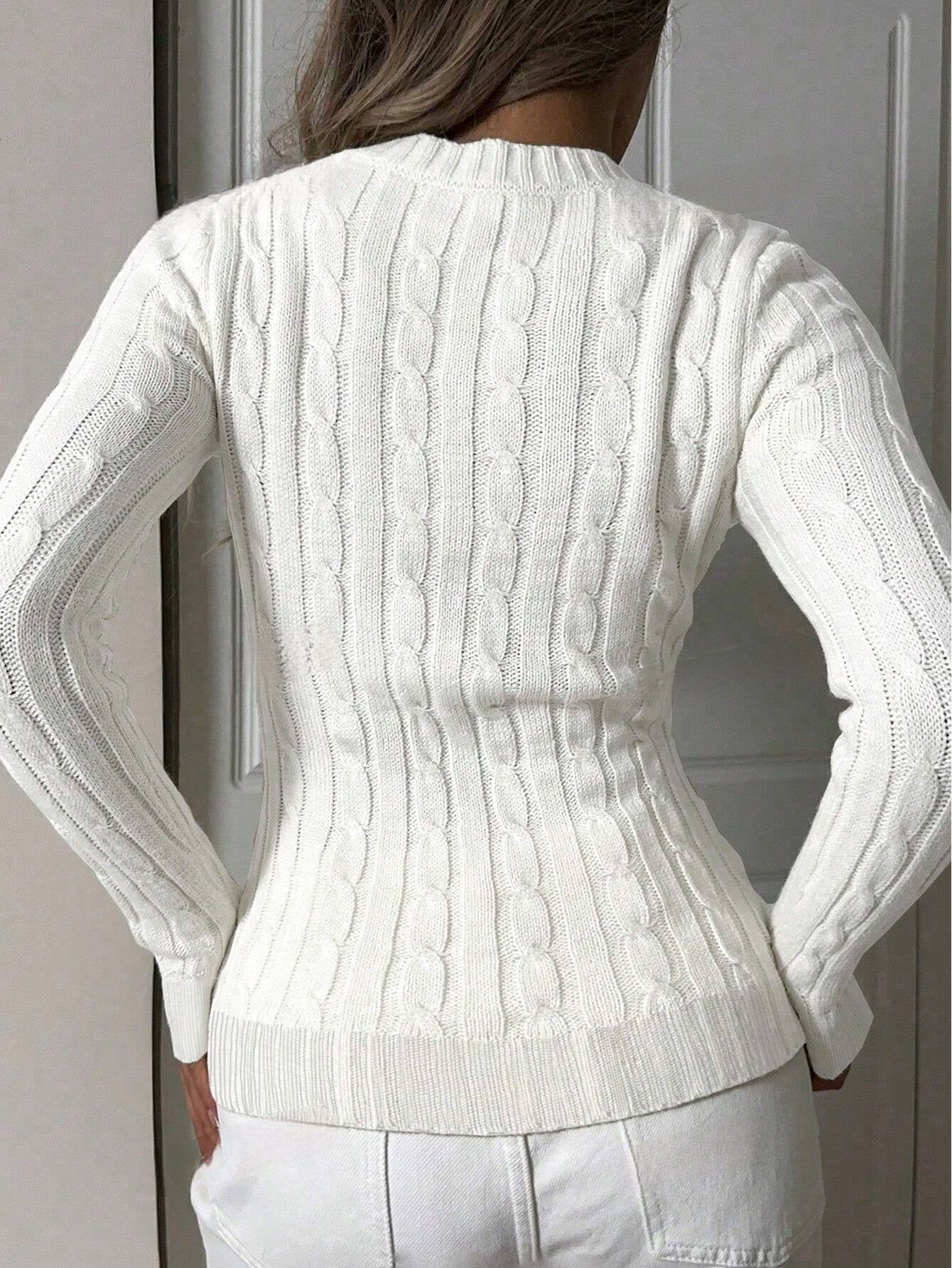 Emma's Lente Kabel Trui – Lichtgewicht, Getailleerd & Cropped in Casual Stijl