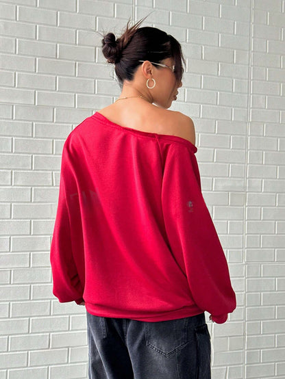 Greta's Effen Kleur Asymmetrische Lange Mouw Sweatshirt – Modieus en Trendy