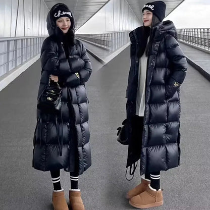 Zwarte dames winterparka met capuchon waterdicht elegant