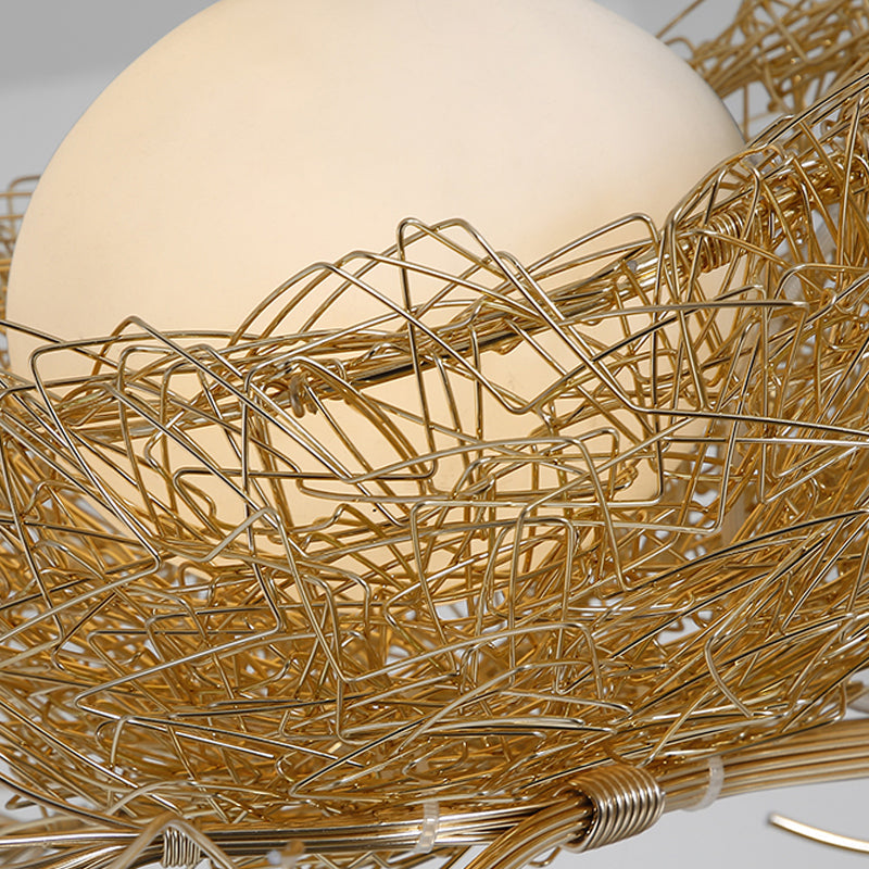 Art Deco glazen kroonluchter met gouden vogelmotief voor de woonkamer