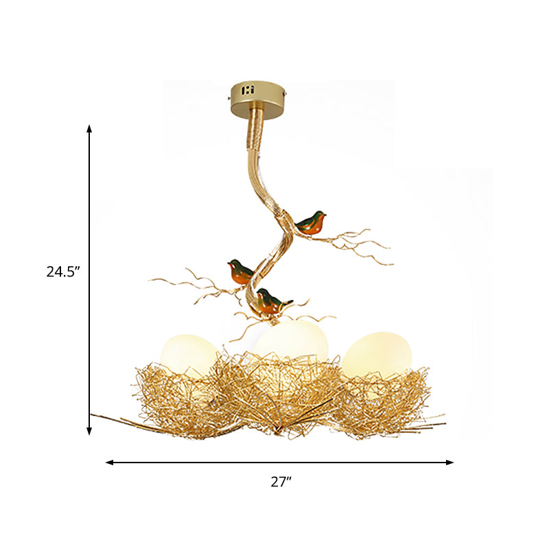 Art Deco glazen kroonluchter met gouden vogelmotief voor de woonkamer