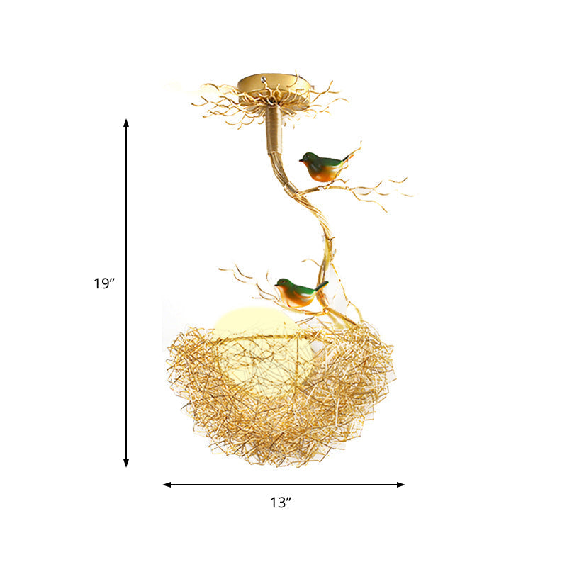 Art Deco glazen kroonluchter met gouden vogelmotief voor de woonkamer