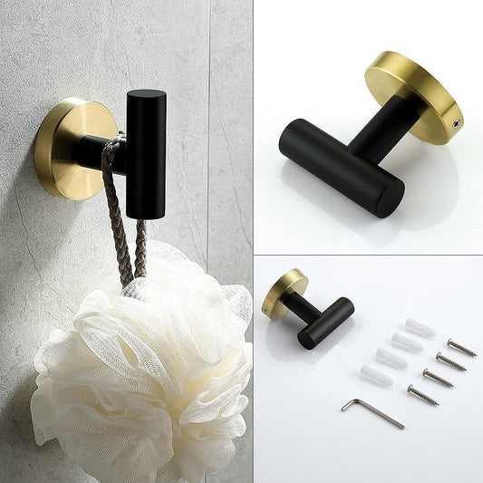 Badkameraccessoires Set Zwart Goud – Luxe Roestvrij Staal, Modern Ontwerp voor Stijlvolle Badkamer