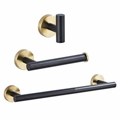 Badkameraccessoires Set Zwart Goud – Luxe Roestvrij Staal, Modern Ontwerp voor Stijlvolle Badkamer