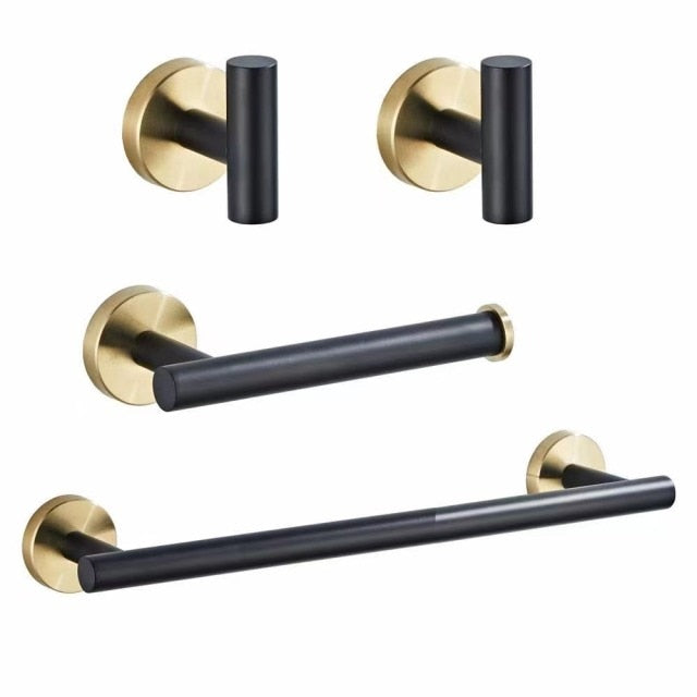 Badkameraccessoires Set Zwart Goud – Luxe Roestvrij Staal, Modern Ontwerp voor Stijlvolle Badkamer