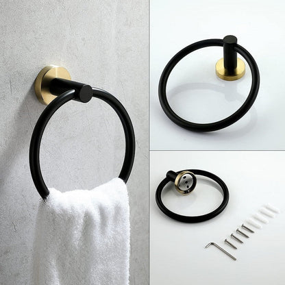 Badkameraccessoires Set Zwart Goud – Luxe Roestvrij Staal, Modern Ontwerp voor Stijlvolle Badkamer