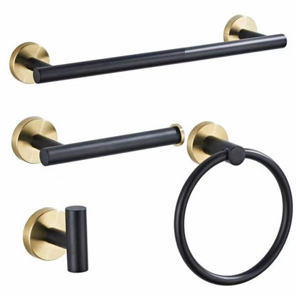Badkameraccessoires Set Zwart Goud – Luxe Roestvrij Staal, Modern Ontwerp voor Stijlvolle Badkamer