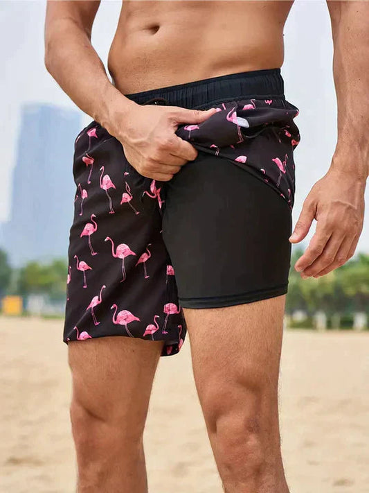 Zwembroek Heren Elegante Stijl Flamingo Print Zomer