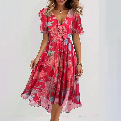 Elegante blauwe chiffonjurk met V-hals voor dames