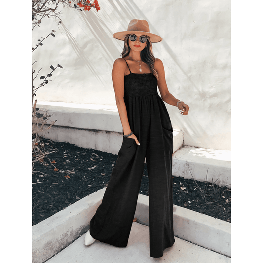 Jumpsuit met zakken voor dames, losse wijde pijpen, ideaal voor de zomer