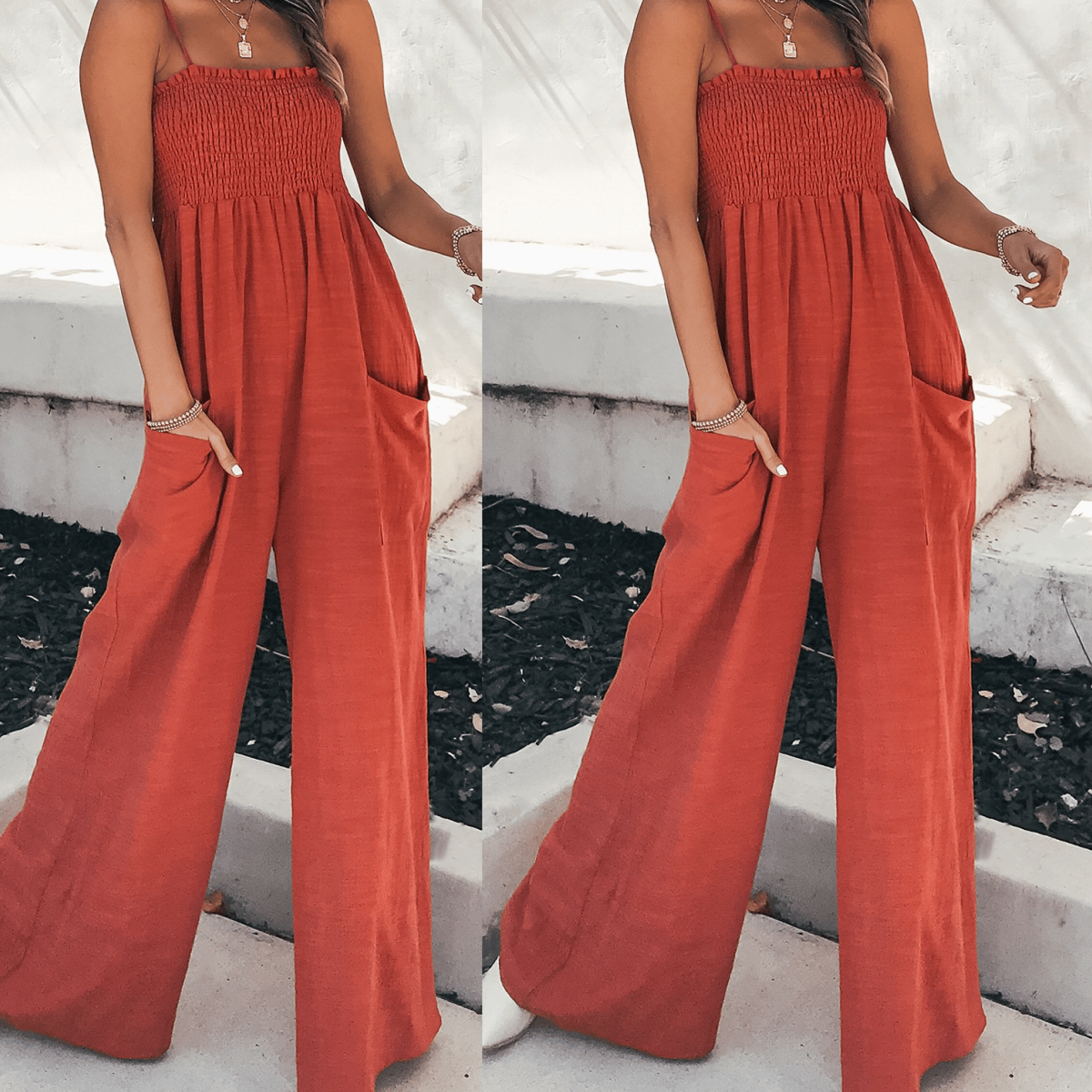 Jumpsuit met zakken voor dames, losse wijde pijpen, ideaal voor de zomer