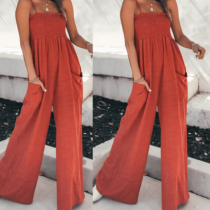 Jumpsuit met zakken voor dames, losse wijde pijpen, ideaal voor de zomer