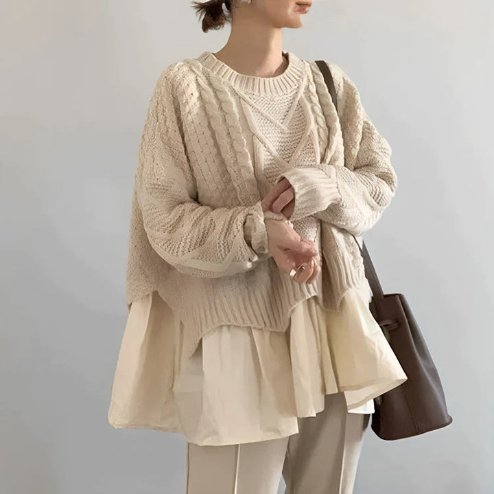 Chique abrikooskleurige trui met ronde hals voor dames | Ideaal voor herfst/winter