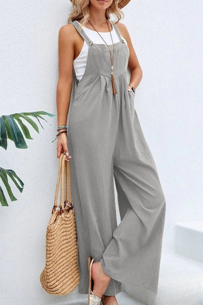 Linnen jumpsuit met verstelbare riem voor vrouwen, losjes met vierkante hals, ideaal voor de zomer