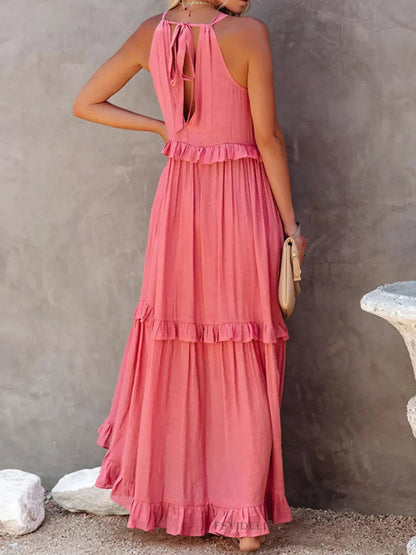 Zwierige maxi jurk met ruches in Zuri-stijl elegant