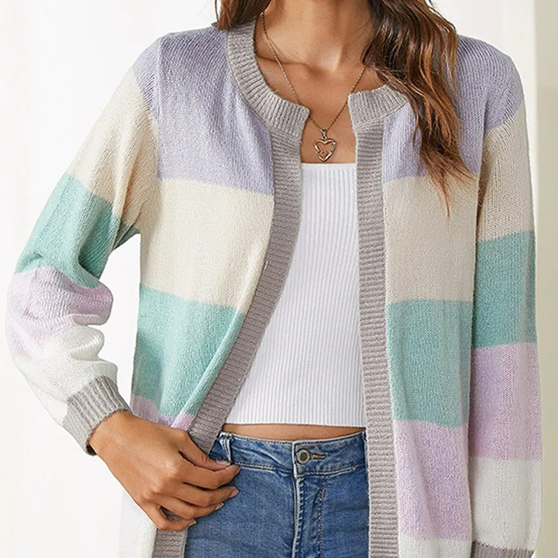 Dames Trendy Gestreept Multicoloured Open Front Kasjmier Vest | Perfect voor de Winter