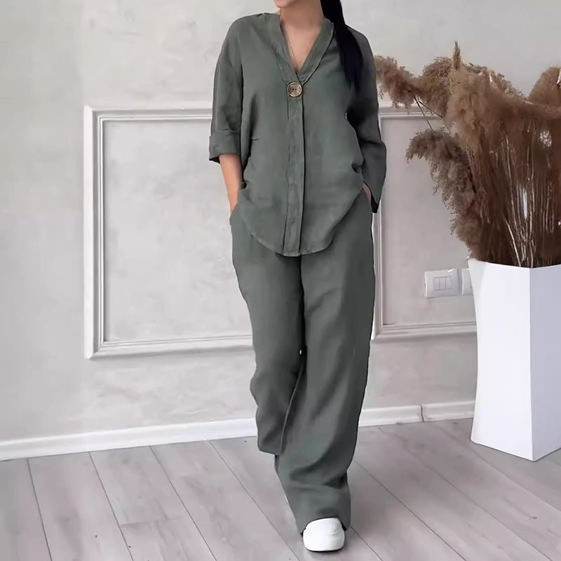 Zomerse tweedelige katoenen dames set comfortabel